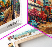 Carregar imagem no visualizador da galeria, Arlington Texas Panoramic Painting Framed Canvas Print, Mid Century Modern Art, Pop Art Style, Travel Poster, Living Room Decor
