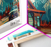 Load image into Gallery viewer, Boise Idaho Panoramic Travel Poster Framed Canvas Print, Mid Century Modern Art, Pop Art Style, Wall Art Decor, Home Decoration
