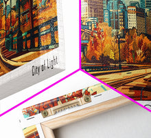 Carregar imagem no visualizador da galeria, Buffalo New York Panoramic Painting Framed Canvas Print, Mid Century Modern Art, Pop Art Style, Travel Poster, Living Room Decor
