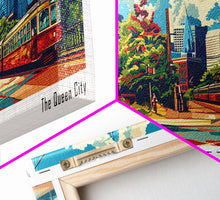 Cargar imagen en el visor de la galería, Charlotte North Carolina Panoramic Painting Framed Canvas Print, Mid Century Modern Art, Pop Art Style, Travel Poster, Wall Art Decor
