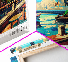 Cargar imagen en el visor de la galería, Chesapeake Virginia Panoramic Travel Poster Framed Canvas Print, Mid Century Modern Art, Pop Art Style, Wall Art Decor, Home Decoration
