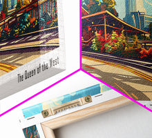 Cargar imagen en el visor de la galería, Cincinnati Ohio Panoramic Painting Framed Canvas Print, Mid Century Modern Art, Pop Art Style, Travel Poster, Wall Art Decor
