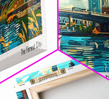 Cargar imagen en el visor de la galería, Cleveland Ohio Panoramic Wall Art Framed Canvas Print, Mid Century Modern Art, Pop Art Style, Travel Poster, Home Decor, Retro Style
