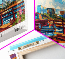 Load image into Gallery viewer, Corpus Christi Texas Panoramic Painting Framed Canvas Print, Mid Century Modern Art, Pop Art Style, Travel Poster, Living Room Decor
