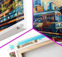 Load image into Gallery viewer, Durham North Carolina Panoramic Travel Poster Framed Canvas Print, Mid Century Modern Art, Pop Art Style, Wall Art Decor, Home Decoration
