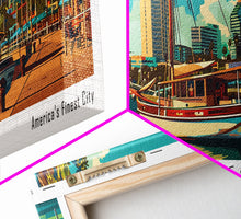 Load image into Gallery viewer, San Diego California Panoramic Painting, Retro Style Framed Canvas Print, Mid Century Modern Wall Art, Pop Art Travel Poster
