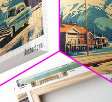 Carregar imagem no visualizador da galeria, Anchorage Alaska Panoramic Painting, Mid Century Modern Framed Canvas Print, Retro Pop Art Travel Poster, Wall Art, Home Decor, Office Art
