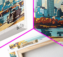 Carregar imagem no visualizador da galeria, Austin Texas Panoramic Painting, Mid Century Modern Framed Canvas Print, Retro Pop Art Travel Poster, Wall Art, Home Decor, Office Art, Gift Idea
