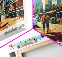 Carregar imagem no visualizador da galeria, Bakersfield California Panoramic Wall Art, Mid Century Modern Framed Canvas Print, Retro Pop Art Travel Poster, Office Wall Art, Living Room Decor
