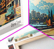 Load image into Gallery viewer, Boise Idaho Panoramic Painting, Mid Century Modern Framed Canvas Print, Retro Pop Art Travel Poster, Wall Art, Home Decor, Office Wall Art

