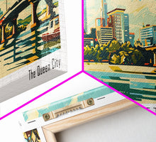 Cargar imagen en el visor de la galería, Charlotte North Carolina Panoramic Painting, Mid Century Modern Framed Canvas Print, Retro Pop Art Travel Poster, Wall Art, Home Decor, Office Art
