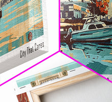 Load image into Gallery viewer, Chesapeake Virginia Panoramic Wall Art, Mid Century Modern Framed Canvas Print, Retro Pop Art Travel Poster, Office Art, Living Room Decor
