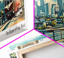 Cargar imagen en el visor de la galería, Cincinnati Ohio Panoramic Wall Art, Retro Pop Art Framed Canvas Print, Mid Century Modern Travel Poster, Living Room Decor, Wall Hanging, Office Art
