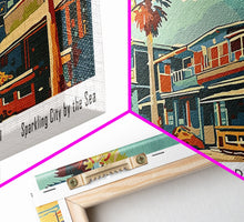 Cargar imagen en el visor de la galería, Corpus Christi Texas Panoramic Painting, Mid Century Modern Framed Canvas Print, Retro Pop Art Travel Poster, Wall Decor, Home Decor, Wall Hanging
