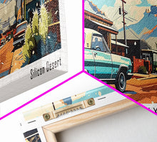 Load image into Gallery viewer, Phoenix Arizona Panoramic Painting, Retro Style Framed Canvas Print, Mid Century Modern Art, Pop Art Travel Poster, Home Office Decor
