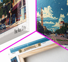 Carregar imagem no visualizador da galeria, Abilene Texas Panoramic Painting, Mid Century Modern Framed Canvas Print, Retro Pop Art Travel Poster, Office Wall Art Decor, City Print
