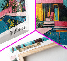 Carregar imagem no visualizador da galeria, Anaheim California Panoramic Painting, Mid Century Modern Framed Canvas Print, Retro Pop Art Travel Poster, Office Wall Art, City Print
