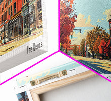 Carregar imagem no visualizador da galeria, Ann Arbor Michigan Panoramic Painting, Mid Century Modern Framed Canvas Print, Retro Pop Art Travel Poster, Office Art, City Print
