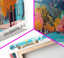 Carregar imagem no visualizador da galeria, Arvada Colorado Panoramic Painting, Mid Century Modern Framed Canvas Print, Retro Pop Art Travel Poster, Living Room Wall Art, City Print
