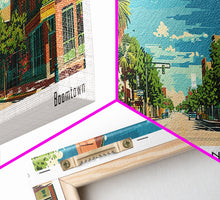 Carregar imagem no visualizador da galeria, Beaumont Texas Panoramic Painting, Mid Century Modern Framed Canvas Print, Retro Pop Art Travel Poster, Living Room Wall Art, City Print
