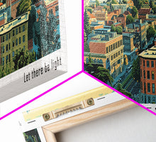Load image into Gallery viewer, Berkeley California Panoramic Painting, Mid Century Modern Framed Canvas Print, Retro Pop Art Travel Poster, Home Decor, City Print
