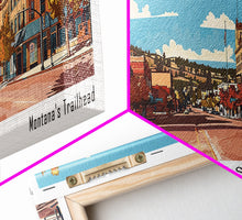 Carregar imagem no visualizador da galeria, Billings Montana Panoramic Painting, Mid Century Modern Framed Canvas Print, Retro Pop Art Travel Poster, Living Room Wall Art, City Art
