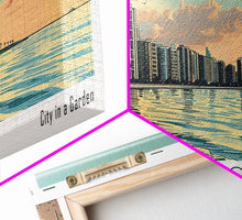 Cargar imagen en el visor de la galería, Chicago Florida Panoramic Painting, Mid Century Modern Framed Canvas Print, Retro Pop Art Travel Poster, Living Room Wall Art, City Art
