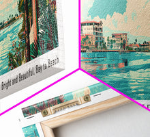 Cargar imagen en el visor de la galería, Clearwater Florida Panoramic Painting, Mid Century Modern Framed Canvas Print, Retro Pop Art Travel Poster, Home Decor, City Art
