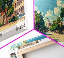 Load image into Gallery viewer, College Station Texas Panoramic Painting, Mid Century Modern Framed Canvas Print, Retro Pop Art Travel Poster, Living Room Art, Home Decor
