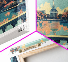 Cargar imagen en el visor de la galería, Columbia South Carolina Panoramic Painting, Mid Century Modern Framed Canvas Print, Retro Pop Art Travel Poster, City Art Gift, Home Decor
