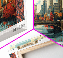 Cargar imagen en el visor de la galería, Columbus Ohio Panoramic Wall Art, Mid Century Modern Framed Canvas Print, Retro Pop Art Travel Poster, City Living Room Decor, Office Wall Art
