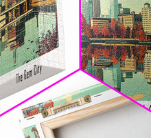 Load image into Gallery viewer, Dayton Ohio Panoramic Wall Art, Mid Century Modern Framed Canvas Print, Retro Pop Art Travel Poster, City Home Decor, Office Decor
