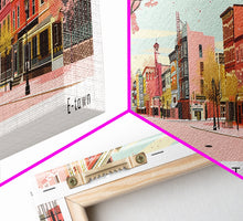 Load image into Gallery viewer, Elizabeth New Jersey Panoramic Wall Art, Mid Century Modern Framed Canvas Print, Retro Pop Art Travel Poster, City Home Decor, Office Art
