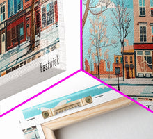 Load image into Gallery viewer, Elizabeth New Jersey Panoramic Wall Art, Mid Century Modern Framed Canvas Print, Retro Pop Art Travel Poster, City Home Decor, Office Art
