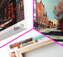 Carregar imagem no visualizador da galeria, Evansville Indiana Panoramic Painting, Mid Century Modern Framed Canvas Print, Retro Pop Art Travel Poster, Living Room Wall Art
