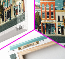 Carregar imagem no visualizador da galeria, Fairfield California Panoramic Art, Mid Century Modern Framed Canvas Print, Retro Pop Art Travel Poster, Office Wall Decor
