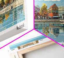 Cargar imagen en el visor de la galería, Fishers Indiana Panoramic Painting, Mid Century Modern Framed Canvas Print, Retro Pop Art Travel Poster, Home Wall Decor
