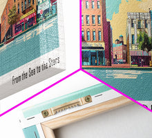 Cargar imagen en el visor de la galería, Hampton Virginia Panoramic Painting, Mid Century Modern Framed Canvas Print, Retro Pop Art Travel Poster, Office Wall Decor
