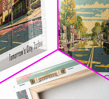 Load image into Gallery viewer, Lakewood New Jersey Panoramic Wall Art, Mid Century Modern Framed Canvas Print, Retro Pop Art Travel Poster, Living Room Art
