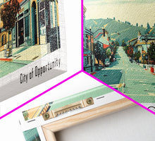 Load image into Gallery viewer, Vallejo California Panoramic Art, Mid Century Modern Framed Canvas Print, Retro Pop Art Travel Poster, City Print, Living Room Wall Decor
