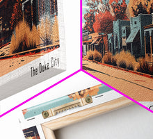 Carregar imagem no visualizador da galeria, Albuquerque New Mexico Panoramic Painting, Framed Canvas Print, Mid Century Modern Wall Art, Retro Pop Art Travel Poster, Office Decor, City Art
