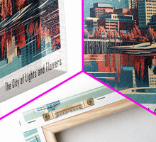 Carregar imagem no visualizador da galeria, Anchorage Alabama Panoramic Painting, Framed Canvas Print, Mid Century Modern Wall Art, Retro Pop Art Travel Poster, Living Room Decor, City Art
