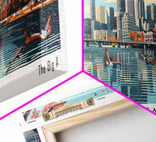 Carregar imagem no visualizador da galeria, Atlanta Georgia Panoramic Painting, Framed Canvas Print, Mid Century Modern Wall Art, Retro Pop Art Travel Poster, Home Decor, City Art
