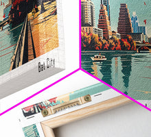 Carregar imagem no visualizador da galeria, Austin Texas Panoramic Painting, Framed Canvas Print, Mid Century Modern Wall Art, Retro Pop Art Travel Poster, Home Decor, City Art
