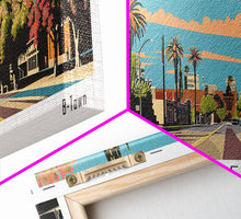 Carregar imagem no visualizador da galeria, Bakersfield California Panoramic Painting, Framed Canvas Print, Mid Century Modern Wall Art, Retro Pop Art Travel Poster, Living Room Decor, City Art
