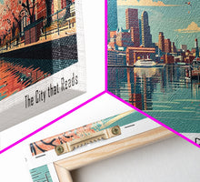 Load image into Gallery viewer, Baltimore Maryland Panoramic Painting, Framed Canvas Print, Mid Century Modern Wall Art, Retro Pop Art Travel Poster, Home Decor, City Art
