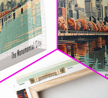 Load image into Gallery viewer, Baltimore Maryland Panoramic Painting, Framed Canvas Print, Mid Century Modern Wall Art, Retro Pop Art Travel Poster, Office Decor, City Art
