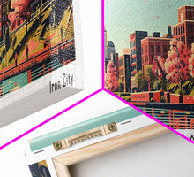 Cargar imagen en el visor de la galería, Birmingham Alabama Panoramic Painting, Framed Canvas Print, Mid Century Modern Wall Art, Retro Pop Art Travel Poster, Office Decor, City Art
