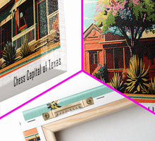 Carregar imagem no visualizador da galeria, Brownsville Texas Panoramic Painting, Framed Canvas Print, Mid Century Modern Wall Art, Retro Pop Art Travel Poster, Living Room Decor, City Art
