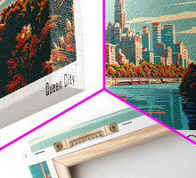 Carregar imagem no visualizador da galeria, Buffalo New York Panoramic Painting, Framed Canvas Print, Mid Century Modern Wall Art, Retro Pop Art Travel Poster, Office Decor, City Art
